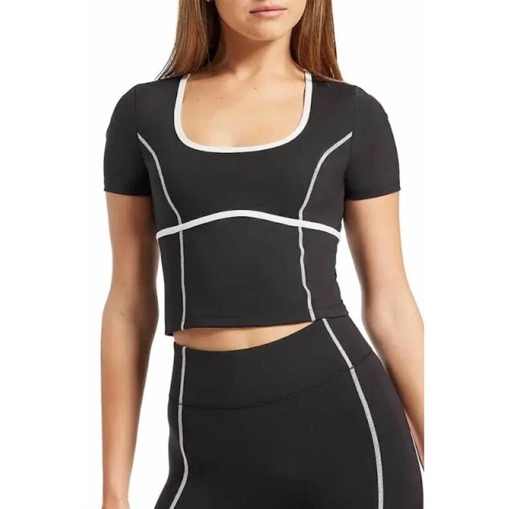 NEW BANDIER crop contrast seam top in black/white
